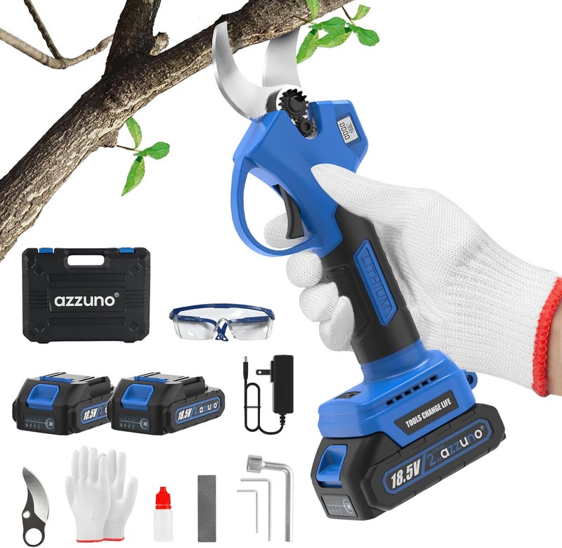 AZZUNO 20V Cordless Electric Pruning Shears: 1.1 Inch Brushless Pruner with LCD Display & SK5 Blades, Portable Branch Cutter for Gardening Tree Trimming (2Pcs 2.0Ah Batteries and Charger Included) - Image 1